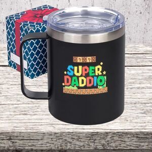 Gift for Dad - 12 oz Mug Super Daddio Stainless Steel Travel Mug with Lid NIB